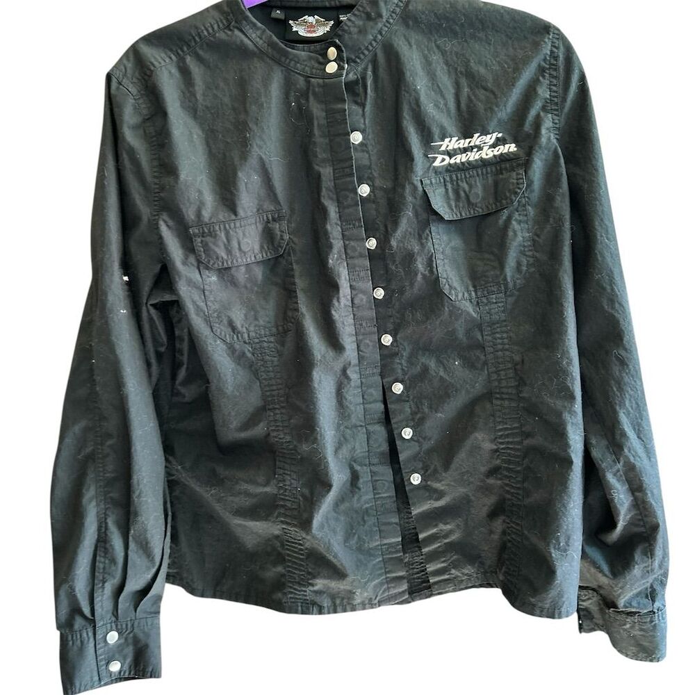 Harley-Davidson Women's Black Long Sleeve Button-Up‎ Shirt Size XL run small